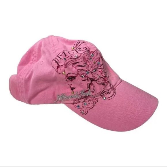 BIO-DOMES HEADGEAR MIAMI INK WOMEN'S 2008 PINK BEJEWELED BASEBALL HAT OS - Picture 1 of 4